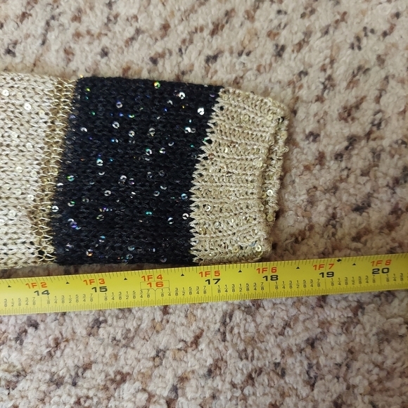 I.C.U. Women's Sequin Striped Pull Over Size L Open Knit Sweater Gold Black - Picture 7 of 14